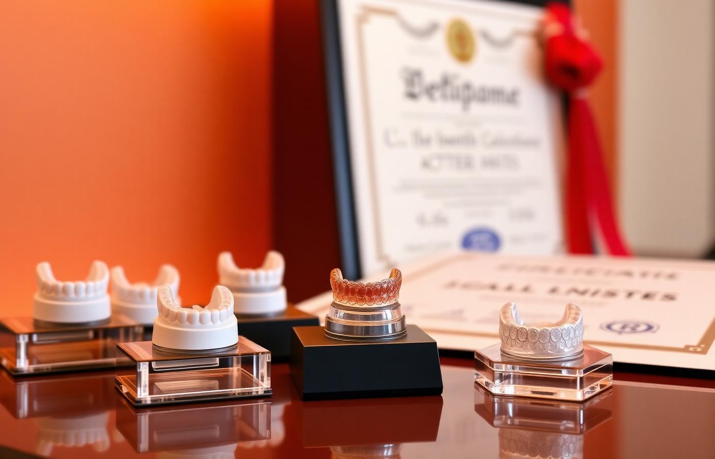 Certificados y modelos de alineadores sobre una mesa