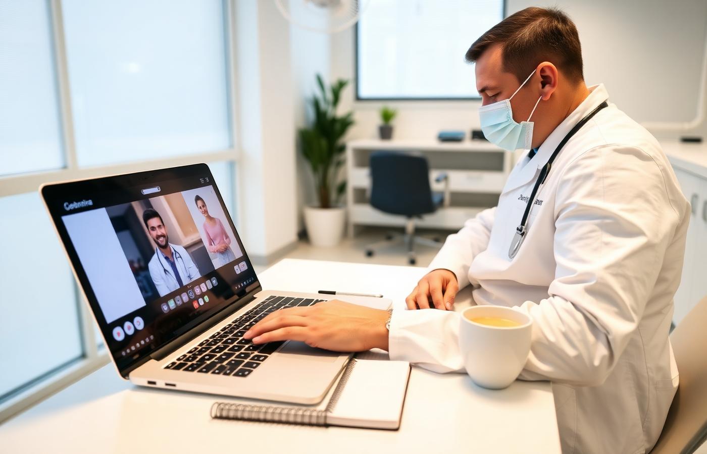 Odontólogo siguiendo una masterclass online en su clínica